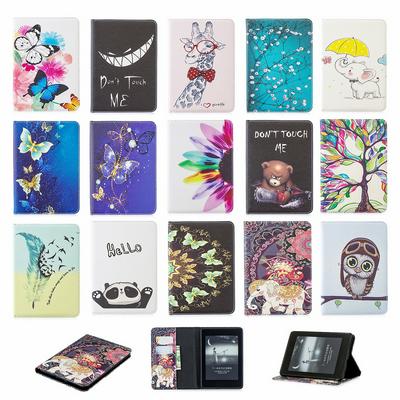 Colored Painting Wallet Stand Support Card Holder Slots PU Leather + TPU Back Cover Case for Amazon New Kindle Paperwhite 2018 