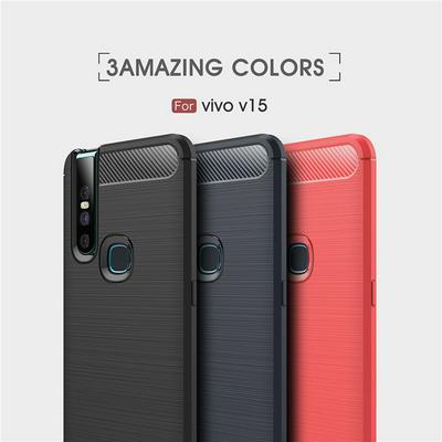 Carbon Fiber Brushed Shockproof Non-Slip Soft TPU Back Cover Protective Case for Vivo V15
