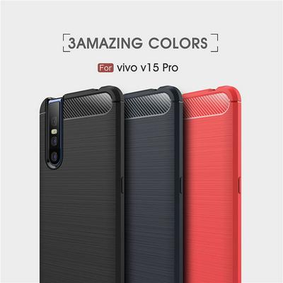 Carbon Fiber Pattern Brushed Metal Soft TPU Back Cover Case for vivo V15 Pro
