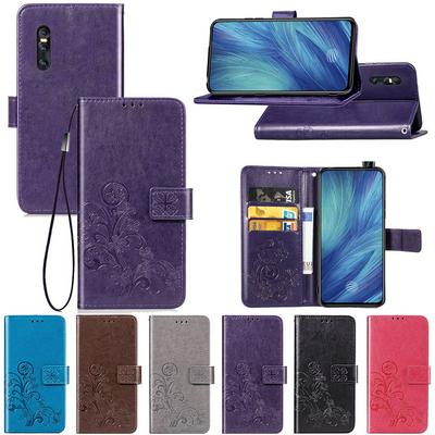 Wallet Case for Vivo X27, Leather Phone Cover with Debossed Clover, Magnetic Closure and Lanyard