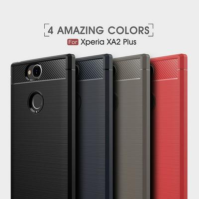 Carbon Fiber Pattern Brushed Metal Soft TPU Back Cover Case for Sony Xperia XA2 Plus