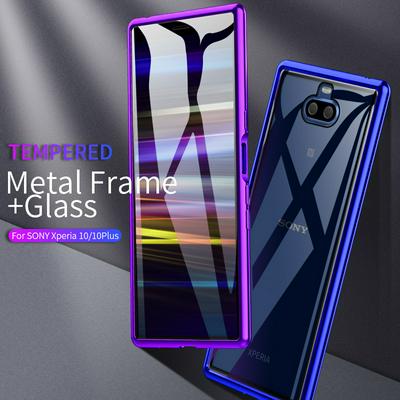 Ultra Slim Shockproof Anti-Scratch Tempered Glass Back + Metal Frame Back Cover Case for Sony Xperia 10 / XA3