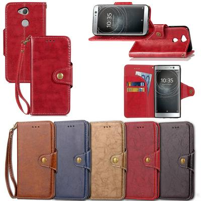 Standard Version Retro Business Series Shockproof PU Leather + Soft TPU Card Slot with Wrist Strap and Stand Protective Case for Sony Xperia XA2