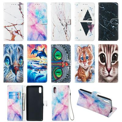 Colored Cat Tiger Owl Dolphin Pattern PU Leather + Soft TPU Card Slots with Stand Wallet Protective Case for Sony Xperia L3