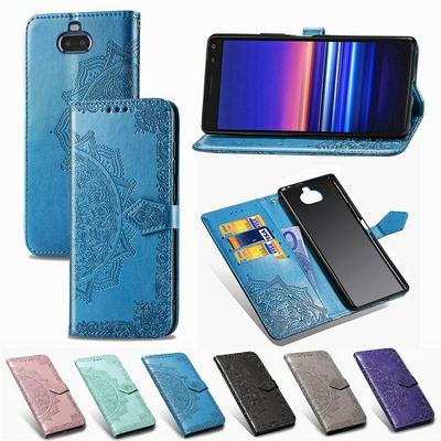 Relief Mandala Pattern Shockproof Side Flip PU Leather + Soft TPU Three Card Slots with Magnetic Buckle and Stand Wallet Case for Sony Xperia 8