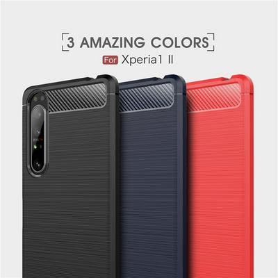 Carbon Fiber Pattern Brushed Shockproof Soft TPU Back Cover Case for Sony Xperia 1 II
