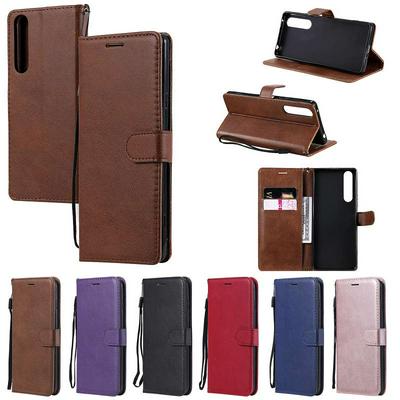 Solid Color Pattern Scratch Resistant Clamshell PU Leather Phone Protective Case with Lanyard&Card Slots for Sony Xperia 1 II