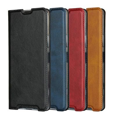 Calf Pattern Shock-Absorption Side Flip PU Leather + Soft TPU Wrist Strap with Card Slot and Stand Wallet Case for Sony Xperia 1 II