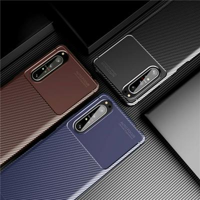 Beetle Carbon Fiber Texture Slightly Frosted Anti-Sweat Anti-Fingerprint Non-Slip Shockproof Heat Dissipation Soft TPU Back Cover Case for Sony Xperia 1 II