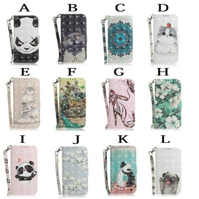 3D Colored Painting Panda Animal TPU + PU Leather Cover Case with Wallet Card Holder Slot Wrist Srap for Huawei Mate 30 