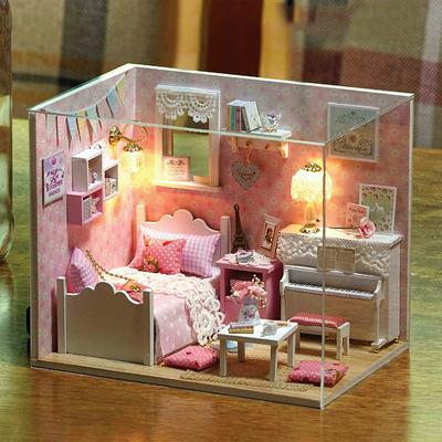 Dollhouse Miniature DIY House Kit Cosy Room with Furniture and Lamps