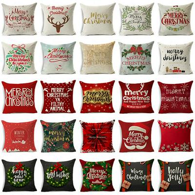 Christmas Throw Pillow Cover Linen Pillow Case Patterned with Merry Chrsitmas