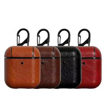 Genuine Leather Airpods 2 Case Keychain AirPod Earbud Charging Bluetooth Earphone Protective Cover Case 