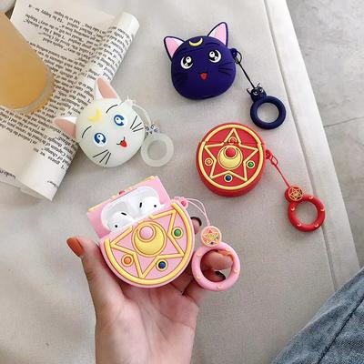 Silicone Runa Cat Airpods 1/2 Case Keychain AirPod Earbud Charging Bluetooth Earphone Protective Cover Case 