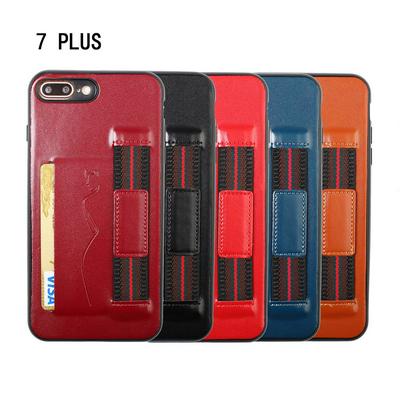 Back Card Slot Phone Case for iPhone 7 Plus, Leather Coated Soft TPU Phone Cover With Hand Strap