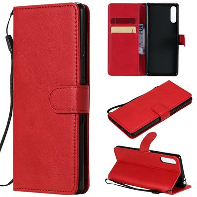 Solid Color Wrist Strap Style Shockproof Side Flip PU Leather + Soft TPU Card Slots with Stand and Magnetic Buckle Wallet Case for Sony Xperia L4