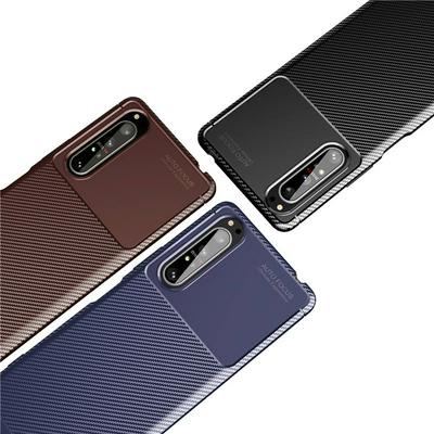 Beetle Carbon Fiber Texture Slightly Frosted Anti-Sweat Anti-Fingerprint Non-Slip Shockproof Heat Dissipation Soft TPU Back Cover Case for Sony Xperia 10 II