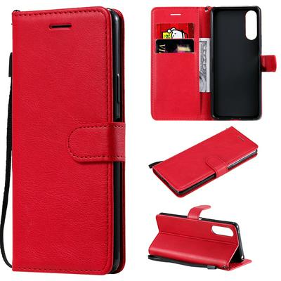 Solid Color Wrist Strap Style Shockproof Side Flip PU Leather + Soft TPU Card Slots with Stand and Magnetic Buckle Wallet Case for Sony Xperia 10 II