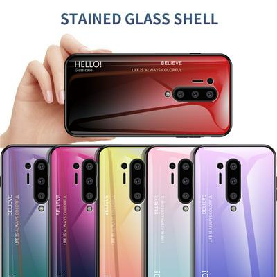 Luxury Gradient Bicolor 9H Explosion-Proof Anti-Scratch Tempered Glass Back + Soft TPU Bumper Frame Support Wireless Charging Back Cover Case for OnePlus 8 Pro