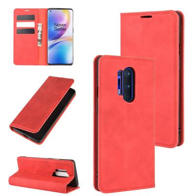 Solid Color Magnetic Attraction Side Flip Shockproof Anti-Scratch PU Leather + Soft TPU with Card Slots and Stand Wallet Protective Case for OnePlus 8 Pro