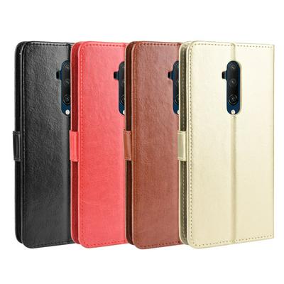 Wallet Phone Case for OnePlus 7T Pro, Solid Color Leather Phone Cover With Card Slot and Hand Strap