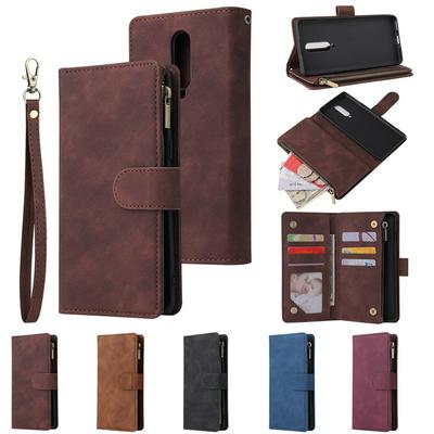 025 Style Multi-Card Slots Shockproof PU Leather + Soft TPU Zipper Wallet Phone Case with Wrist Strap Magnetic Buckle and Stand for OnePlus 8