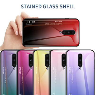 Luxury Gradient Bicolor 9H Explosion-Proof Anti-Scratch Tempered Glass Back + Soft TPU Bumper Frame Support Wireless Charging Back Cover Case for OnePlus 8