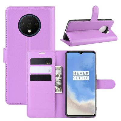 Lichee Pattern Side Flip Wallet Style PU Leather + Soft TPU Card Holder with Stand and Magnetic Buckle Case for OnePlus 7T