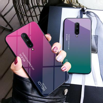 Gradient Colorful 9H Explosion-Proof Anti-scratch Tempered Glass Support Wireless Charging Back Cover Case for OnePlus 7 Pro