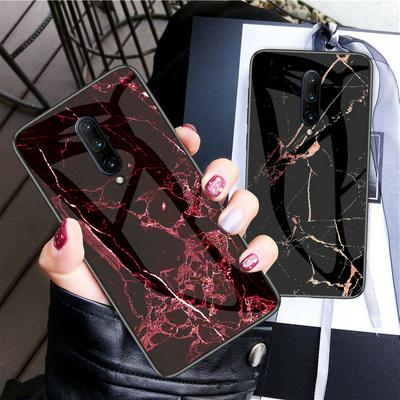 Marble Pattern Anti-Scratch Tempered Glass Back + Soft TPU Edge Back Cover Case for OnePlus 7 Pro