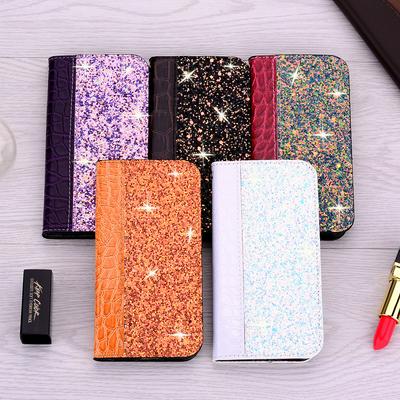 Crocodile Pattern Glitter Powder Magnetic Closure Side Flip PU Leather + Soft TPU with Card Slot and Stand Wallet Protective Case for Xiaomi Redmi 7
