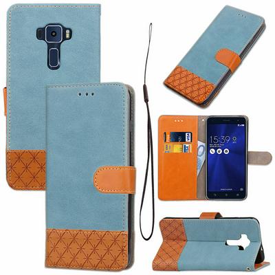 Embossed Denim Pattern Hit Color with Strap PU Leather + Soft TPU Card Holder with Stand Support Wallet and Magnetic Buckle Case for Asus Zenfone 3 (Neo/ Lite) ZE520KL