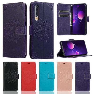 Embossed Wallet Case for Huawei P30, Plain Leather Coated Phone Cover with Hidden Kickstand and Lanyard