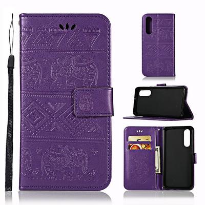 Elephant Embossed Pattern Side Flip PU Leather + Soft TPU Card Slots with Wrist Strap and Stand Wallet Protective Case for Huawei P30 