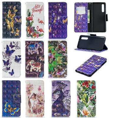 3D Bright Colored Painting PU Leather + Soft TPU Wrist Strap with Wallet Stand and Card Holder Slots Protective Cover Case for Huawei P30 