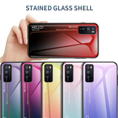 Luxury Gradient Bicolor 9H Explosion-Proof Anti-Scratch Tempered Glass Back + Soft TPU Bumper Frame Support Wireless Charging Back Cover Case for Huawei Honor 30 Youth / Enjoy 20 Pro / Enjoy Z 5G
