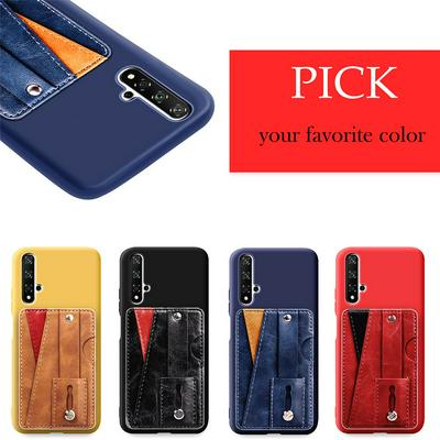 Wallet Case for Huawei Honor 20, Leahter Phone Cover with Two Card Slots and a Finger Strap