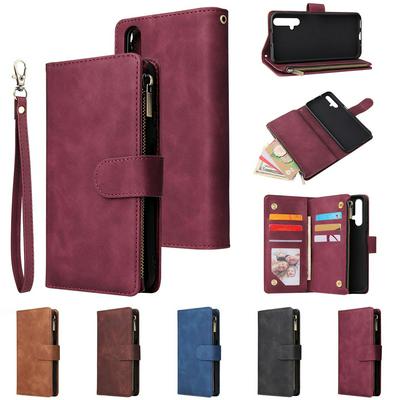 PU Leather + Detachable TPU Card Slots with Zipper Wallet Stand Support Magnetic Absorb Protective Cover Case for Huawei Honor 20