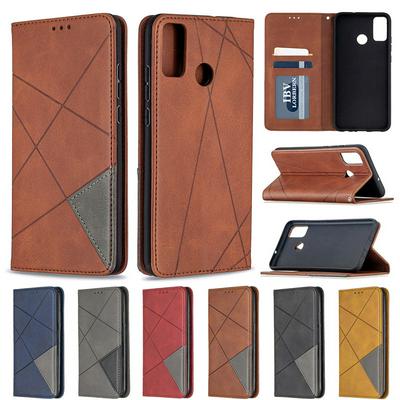 Rhombus Pattern Shockproof PU Leather Phone Protective Case with Magnetic and Stand for HUAWEI Honor 9X Lite