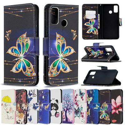 Merge Colored Painting Scratch Resistant PU Leather Phone Protective Case with Card Slots&Stand for HUAWEI Honor 9X Lite