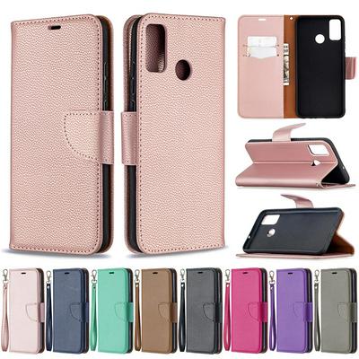Solid Color Lychee Pattern Scratch Resistant PU Leather Phone Protective Case with Lanyard&Stand for HUAWEI Honor 9X Lite