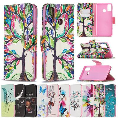 Colored Painting Scratch Resistant PU Leather Phone Protective Case with Card Slots&Stand for HUAWEI Honor 9X Lite
