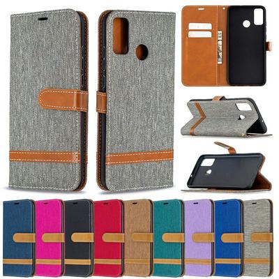 Color Block Denim Cloth Scratch Resistant PU Leather Phone Protective Case with Card Slots&Stand for HUAWEI Honor 9X Lite