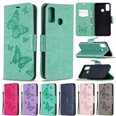 Embossed Two Butterflies Pattern Scratch Resistant PU Leather Phone Protective Case with Card Slots&Stand for HUAWEI Honor 9X Lite