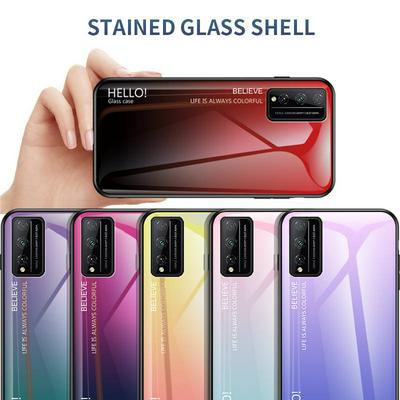 Luxury Gradient Bicolor 9H Explosion-Proof Anti-Scratch Tempered Glass Back + Soft TPU Bumper Frame Support Wireless Charging Back Cover Case for Huawei Honor Play 4T Pro