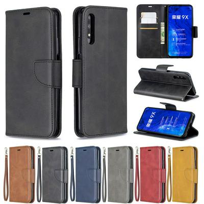 Wallet Case for HUAWEI Honor 9X, Plain Imitation Leather Phone Case with Card Slots and Hidden Kickstand