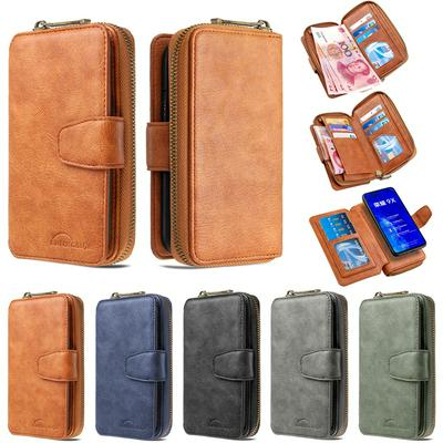 BF001 Style Multi-Function PU Leather + Detachable Magnetic Leather Coated TPU Back with Card Slots Picture Frame Magnetic Buckle Support Wireless Charging Zipper Wallet Bag Case for Huawei Honor 9X