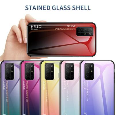 Luxury Gradient Bicolor 9H Explosion-Proof Anti-Scratch Tempered Glass Back + Soft TPU Bumper Frame Support Wireless Charging Back Cover Case for Huawei Honor 30S