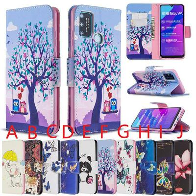 Merge Colored Painting All-round Protection PU Leather Phone Protective Case with Card Slots&Stand for HUAWEI Honor 9A