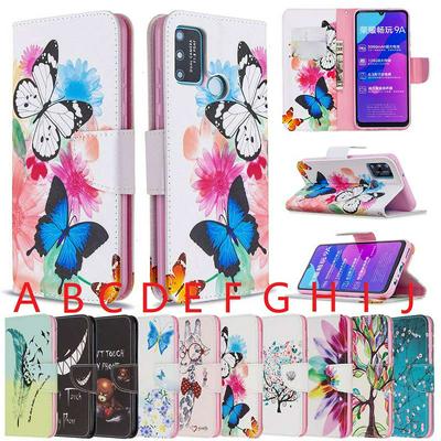Colored Painting All-round Protection PU Leather Phone Protective Case with Card Slots&Stand for HUAWEI Honor 9A